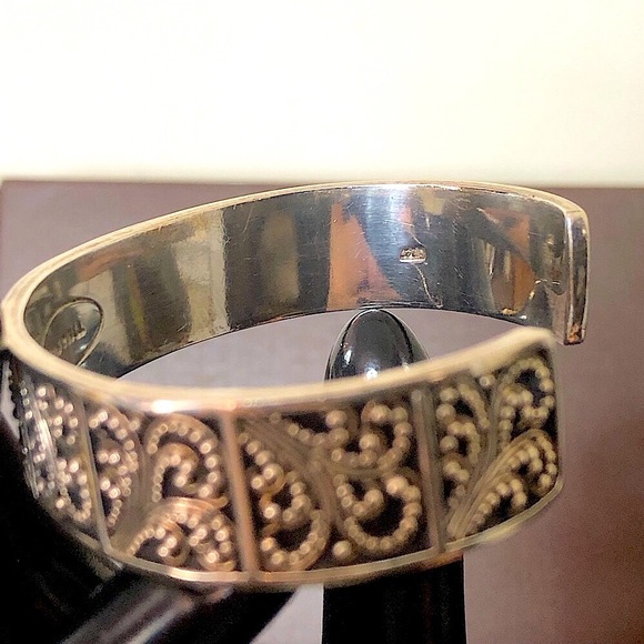 Sterling Silver Granulated Oxidized Scroll Cuff Bracelet Vintage - Picture 9 of 17